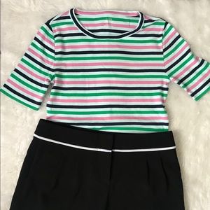New J crew green black pink striped tee shirt top